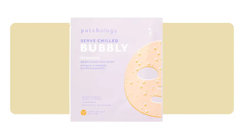 Single packet Patchology's Serve Chilled Bubbly Hydrogel Brightening Face Mask.