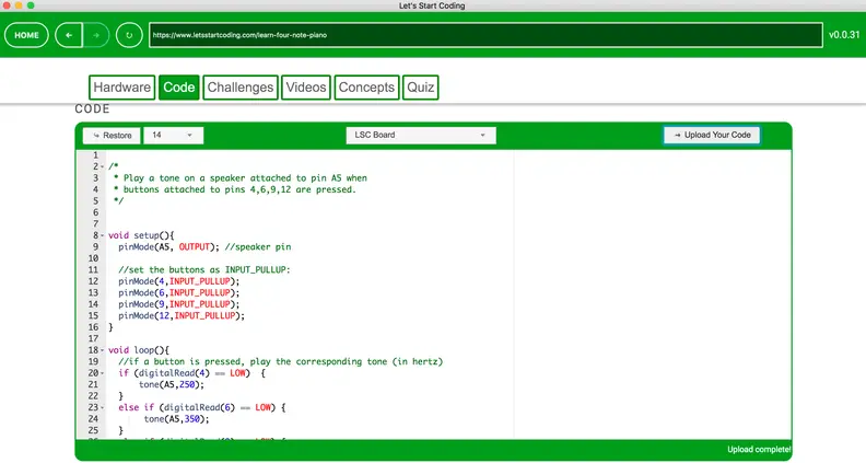 A Let's Start Coding project window.