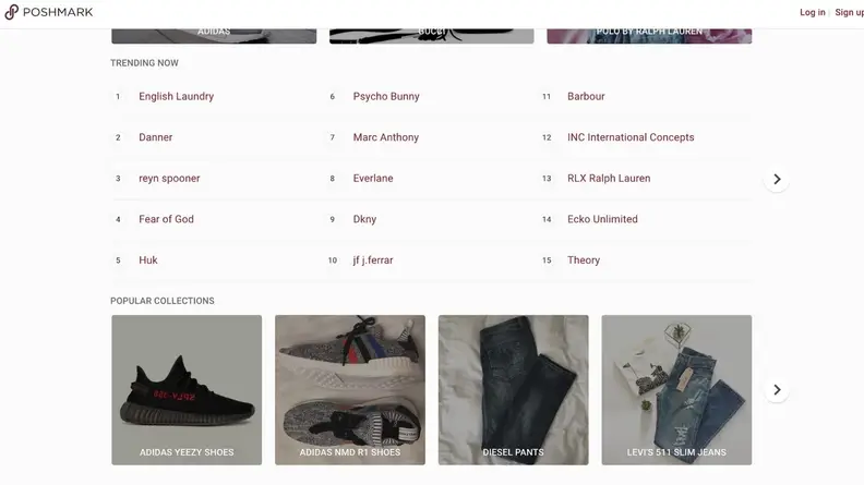 Photo of Poshmark's trending charts on its homepage.