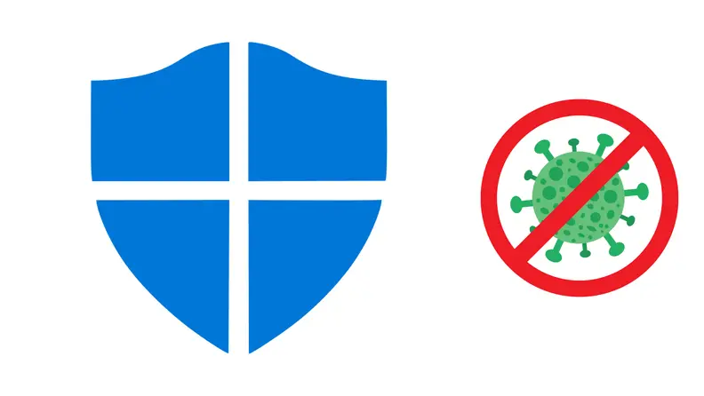 Microsoft Defender shield icon with a no-virus symbol representing built-in Windows antivirus protection.