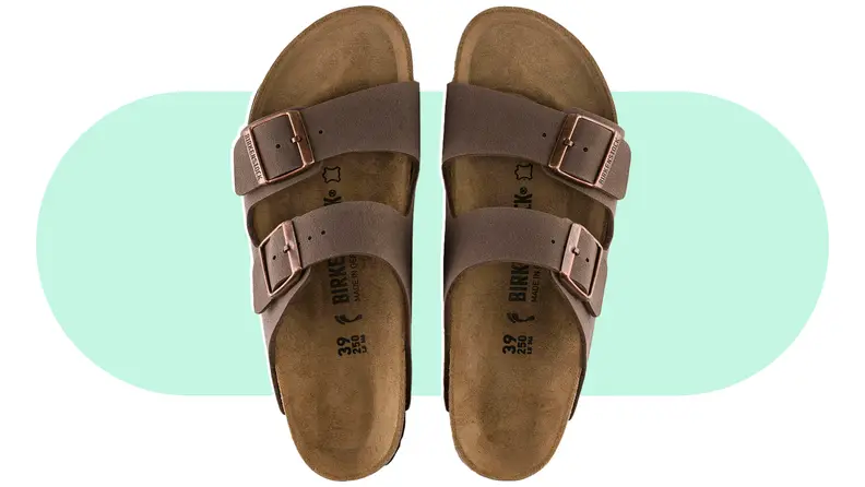 Birkenstock Arizona on a green background.
