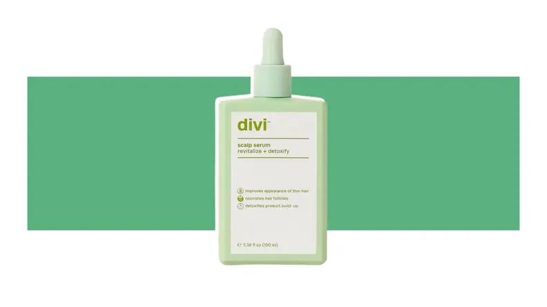 Divi hair product on a green background.