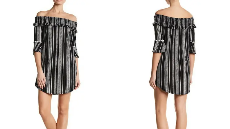 Contemporary Designer Striped Off-the-Shoulder Dress