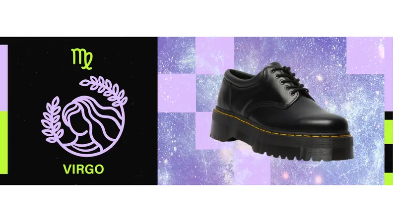 On the left is an illustration of the zodiac sign for Virgo. On the right is TK.