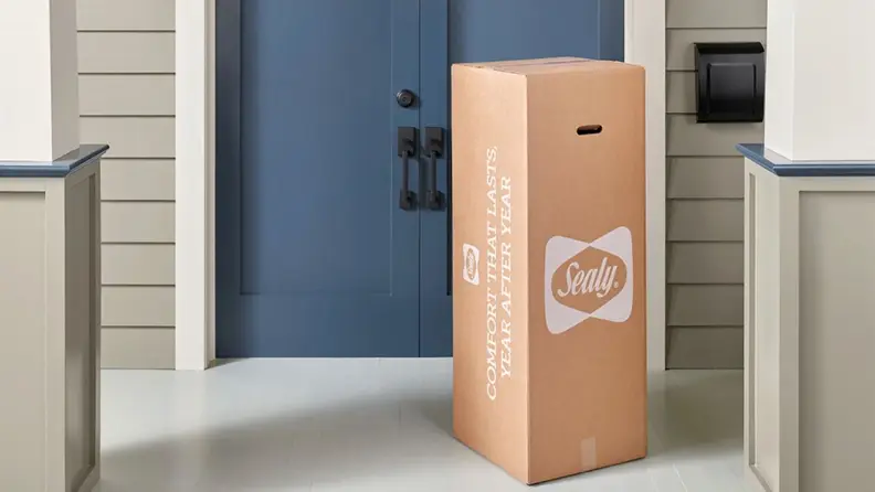 Sealy mattress in a box on doorstep