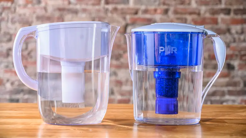 The Brita Everyday 10-cup pitcher and the Pur Classic 11-cup pitcher.
