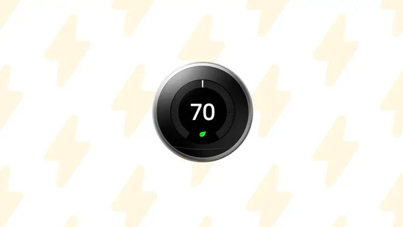 A thermostat on a background with lightning bolts
