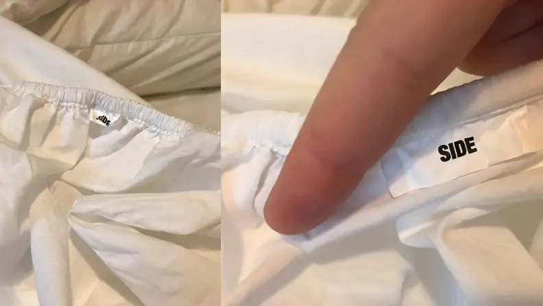 a stretched and unstretched picture of the side tag