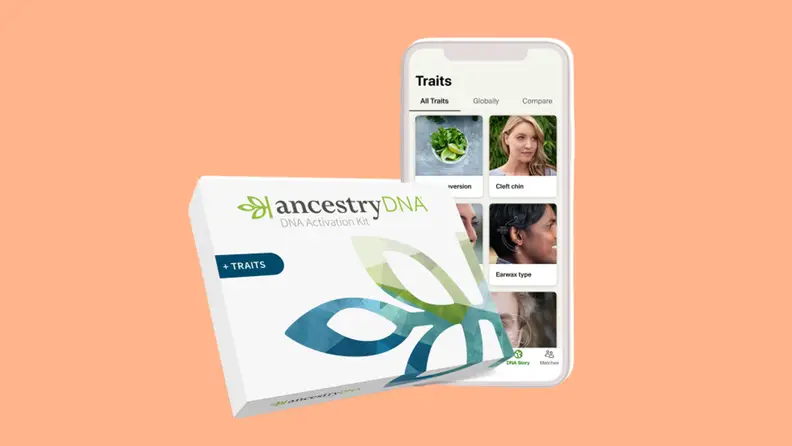 Ancestry dna kit on pink background
