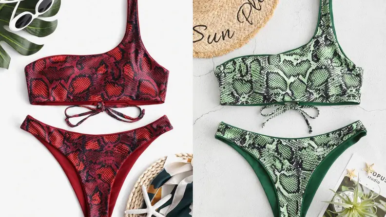 Zaful Snakeskin One-Shoulder Bikini