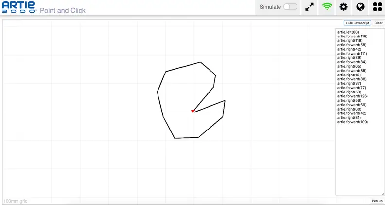 Younger children may enjoy drawing designs in the Point and Click module, and watching Artie 3000 create them in real life.