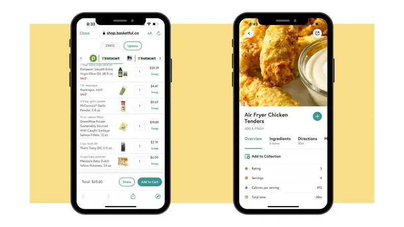 Two smartphones displaying the Yummly app.