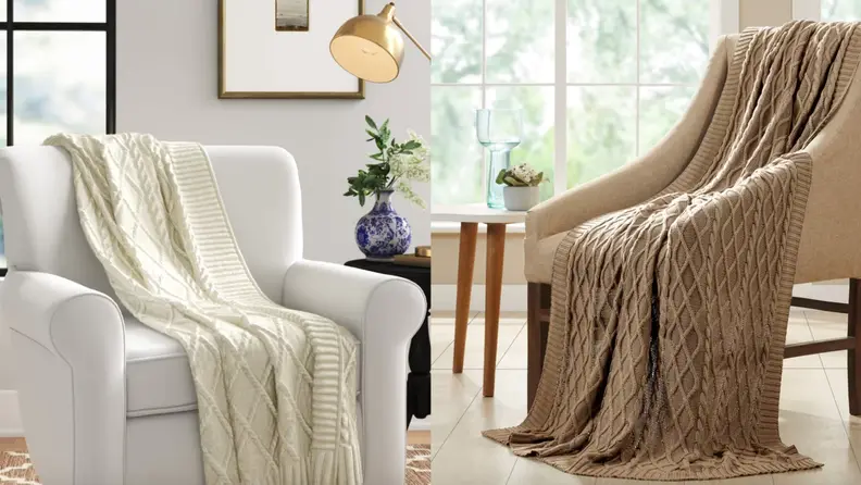 Three Posts Dyllan Cable Diamond Knit Throw