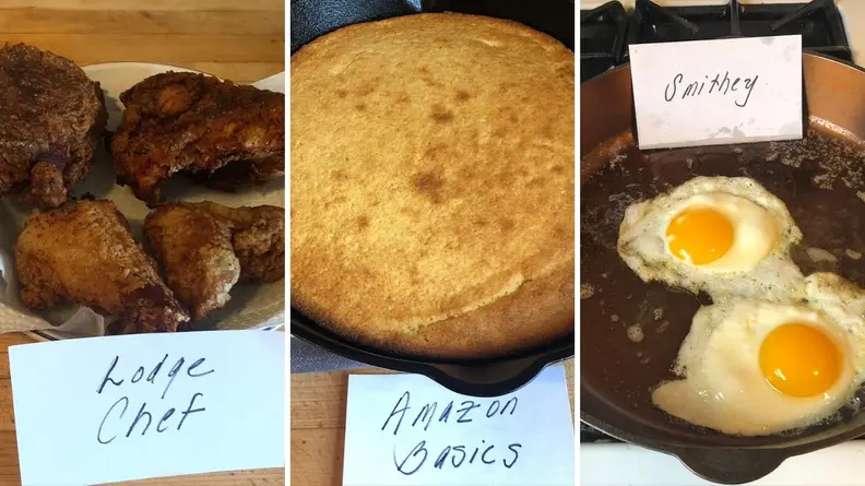 To test skillets, we made fried chicken, baked cornbread and fried eggs.