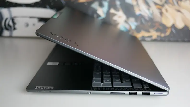 The side of the laptop half closed.