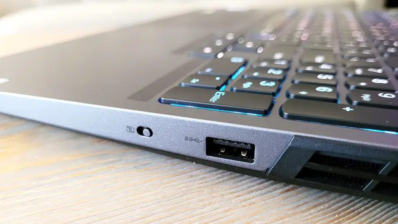 Close up view of the side ports on a laptop