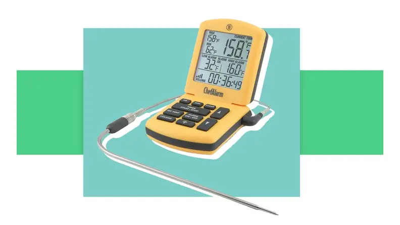 Thermoworks Probe Thermometer in front of a background.