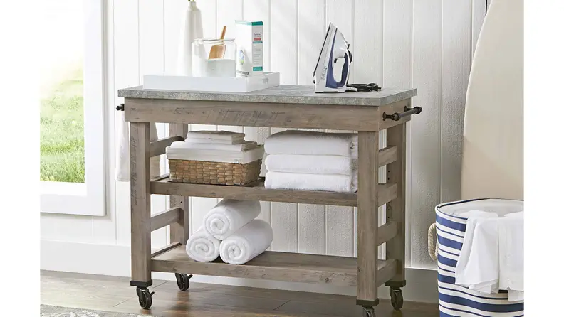 Portable island with a rustic gray finish