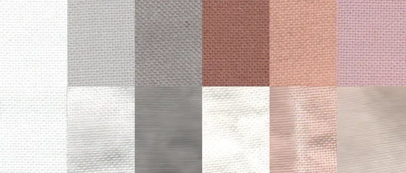 Before and after test stain results using the Normal cycle. From left to right: control, sweat, dirt, blood, cocoa, and red wine