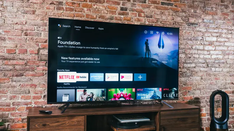 The Hisense U7G displaying its Android TV smart platform home screen