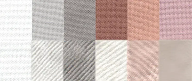 An example of a before and after test stain results using the Normal cycle. From left to right: control, sweat, dirt, blood, cocoa, and red wine.