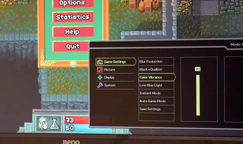BenQ XL2430T color vibrance at max