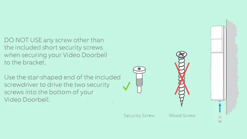 Instructions telling which is the appropriate screw to use in the Ring Doorbell