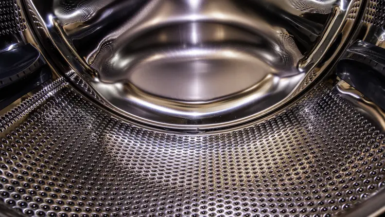 The 4.3-cu.-ft. drum is lined with steel bubbles to gently scrub clothing.