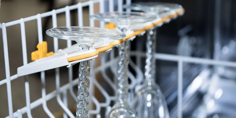 Stemware is secure in the upper rack