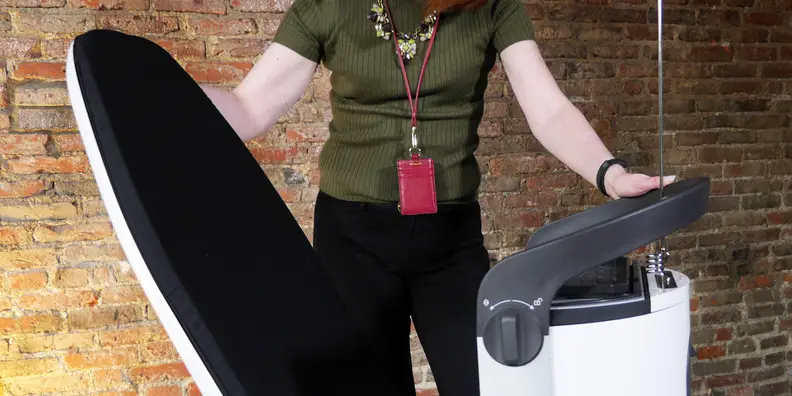 You can fold up the system and roll it away