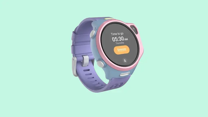 The MyFirst Fone R2 watch on a colorful background