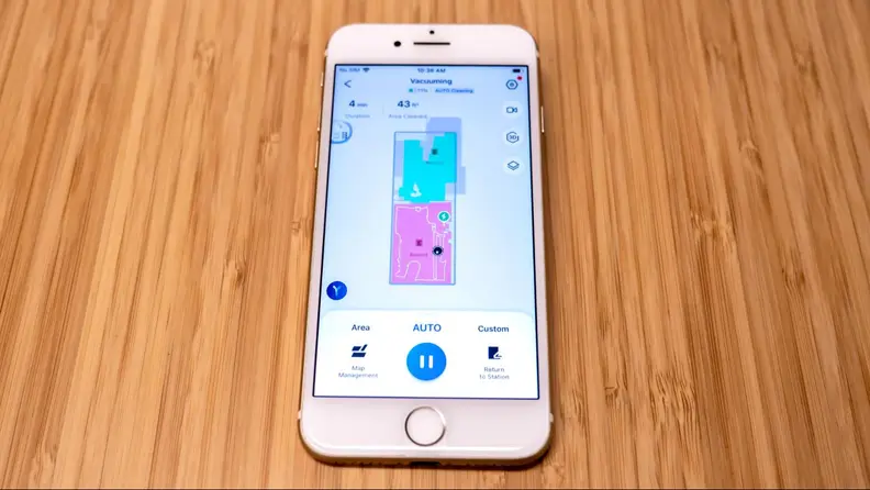 The Ecovacs app displayed on an iPhone