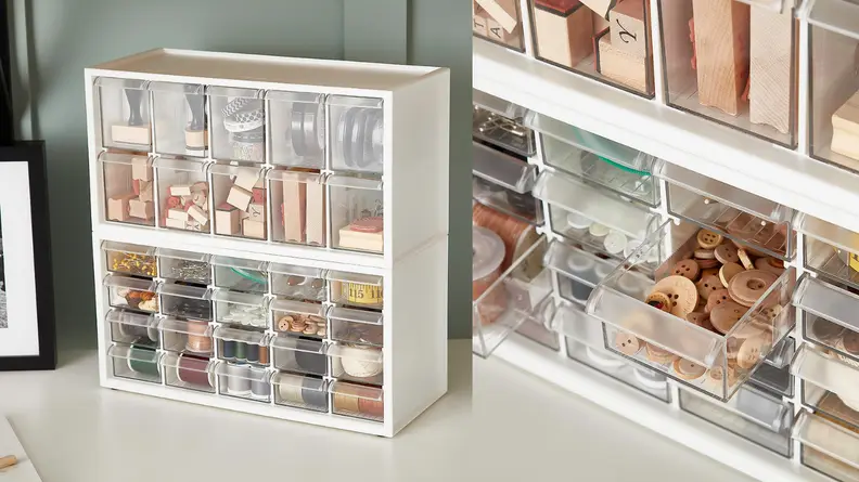 Stackable containers filled with supplies