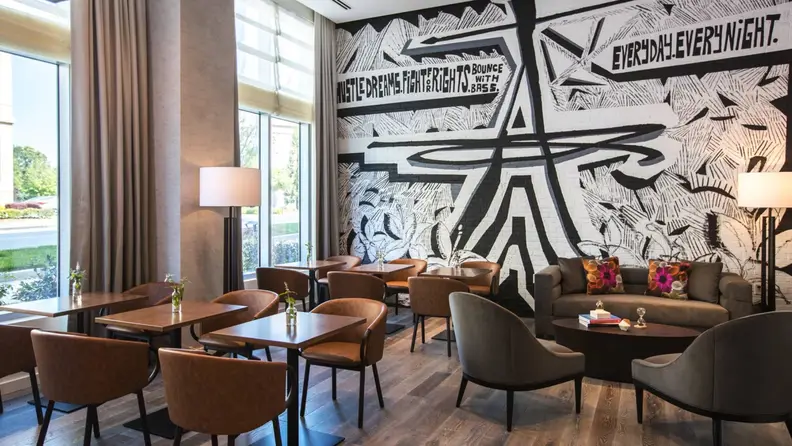 Inside the club lounge with urban edge feel