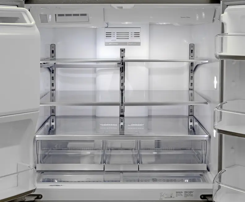The Maytag MFX2876DRM's main fridge compartment looks great and has plenty of adjustable storage options.