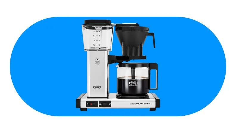 Moccamaster coffee machine on blue background