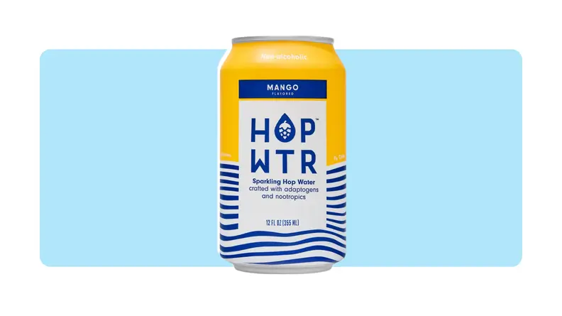 Hop Wtr on blue background