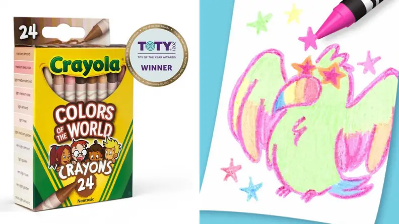Crayola skin-toned pack next to their neon pack