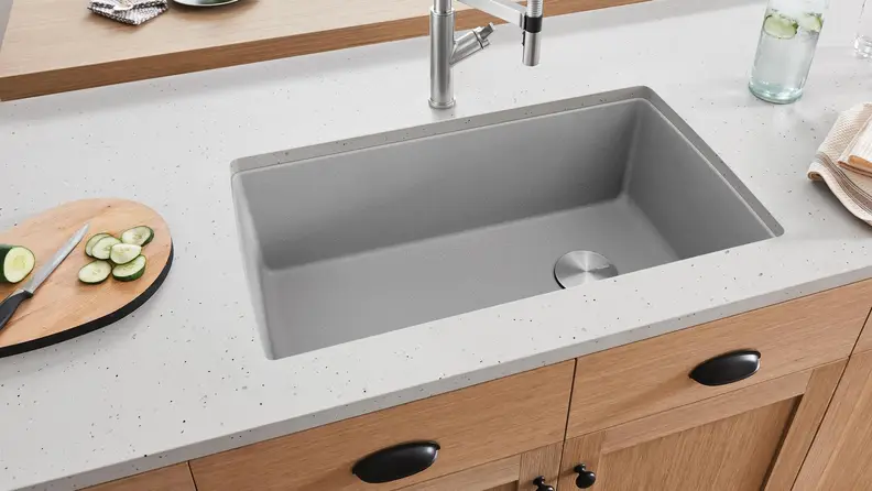 This sink looks like concrete, but it's much easier to take care of.