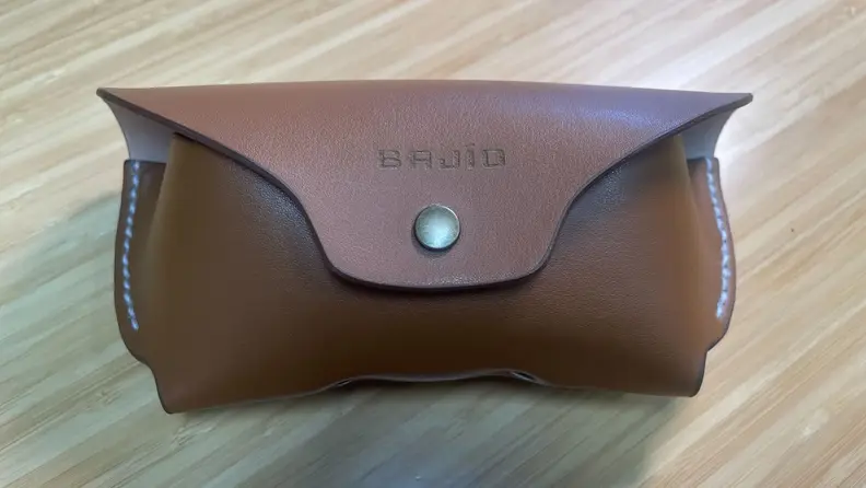 A Bajio-branded sunglasses case made of cactus leather.
