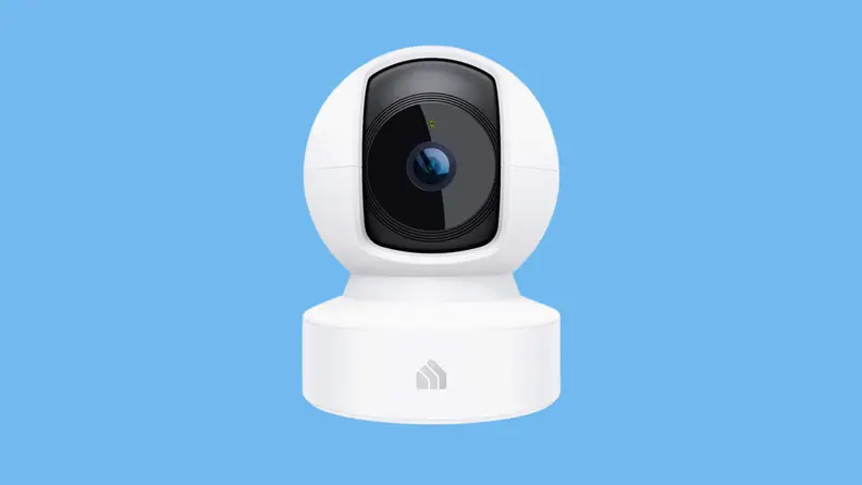 The Kasa Pan Tilt Cam on a blue background