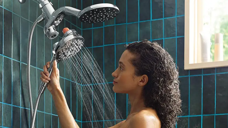 A person takes a shower.