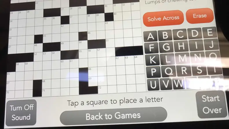 Screenshot of crossword puzzle on Grandpad tablet.