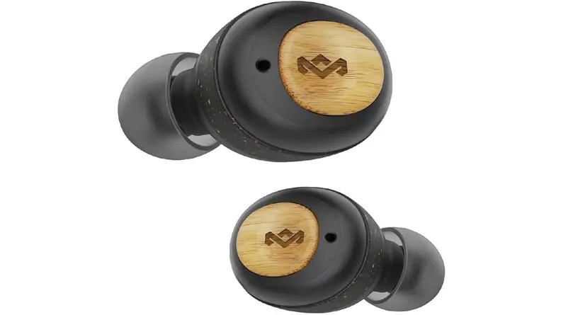 A pair of House of Marley Champion earbuds on a white background.