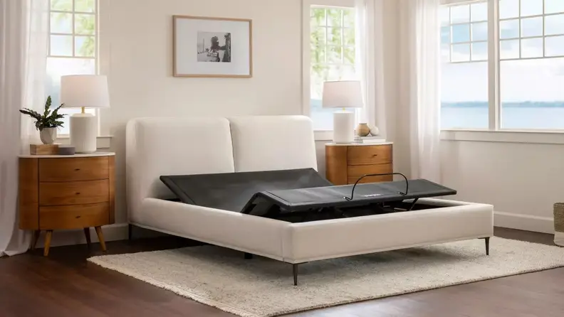 Purple smart base for mattress in bedroom