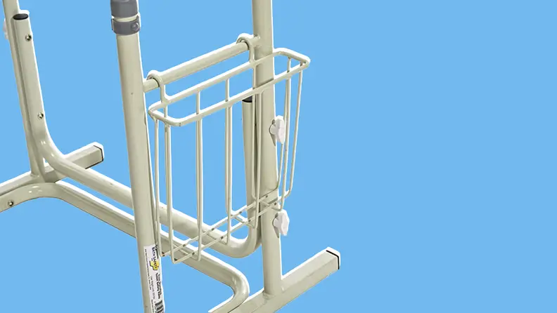 Close-up shot of the toilet support frame in front of a background.