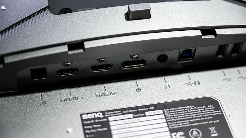 A close up of connectivity ports on the back of a monitor