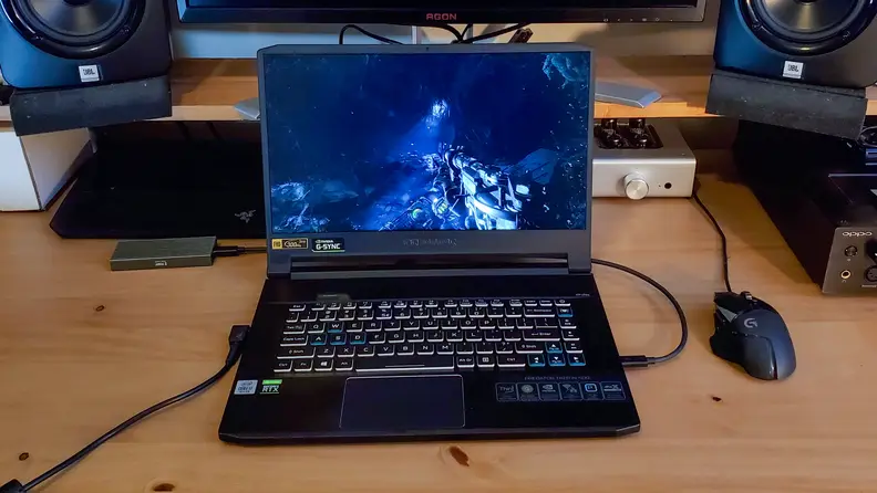 A game plays on the screen