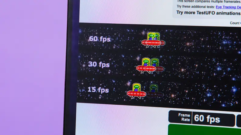Different frame rates produced during a test performed on the Alienware AW2523HF gaming monitor.