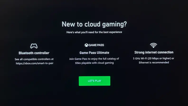An image from Microsoft listing the prerequisites for its Xbox cloud gaming service